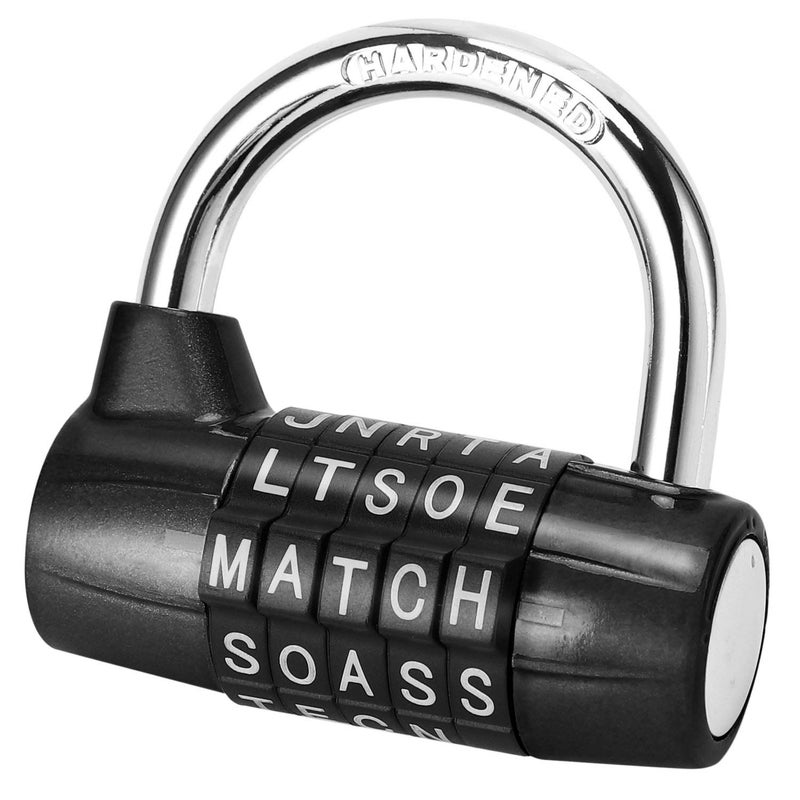 Cluckyu Gym Locker Lock,5 Letter Heavy Duty Alloy Padlock Password Sturdy Security Padlock-Easy to Set Your Own Keyless Resettable Combo-Black - Image 1